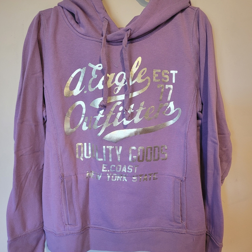 American Eagle Outfitters Purple Hoodie with Silver Print